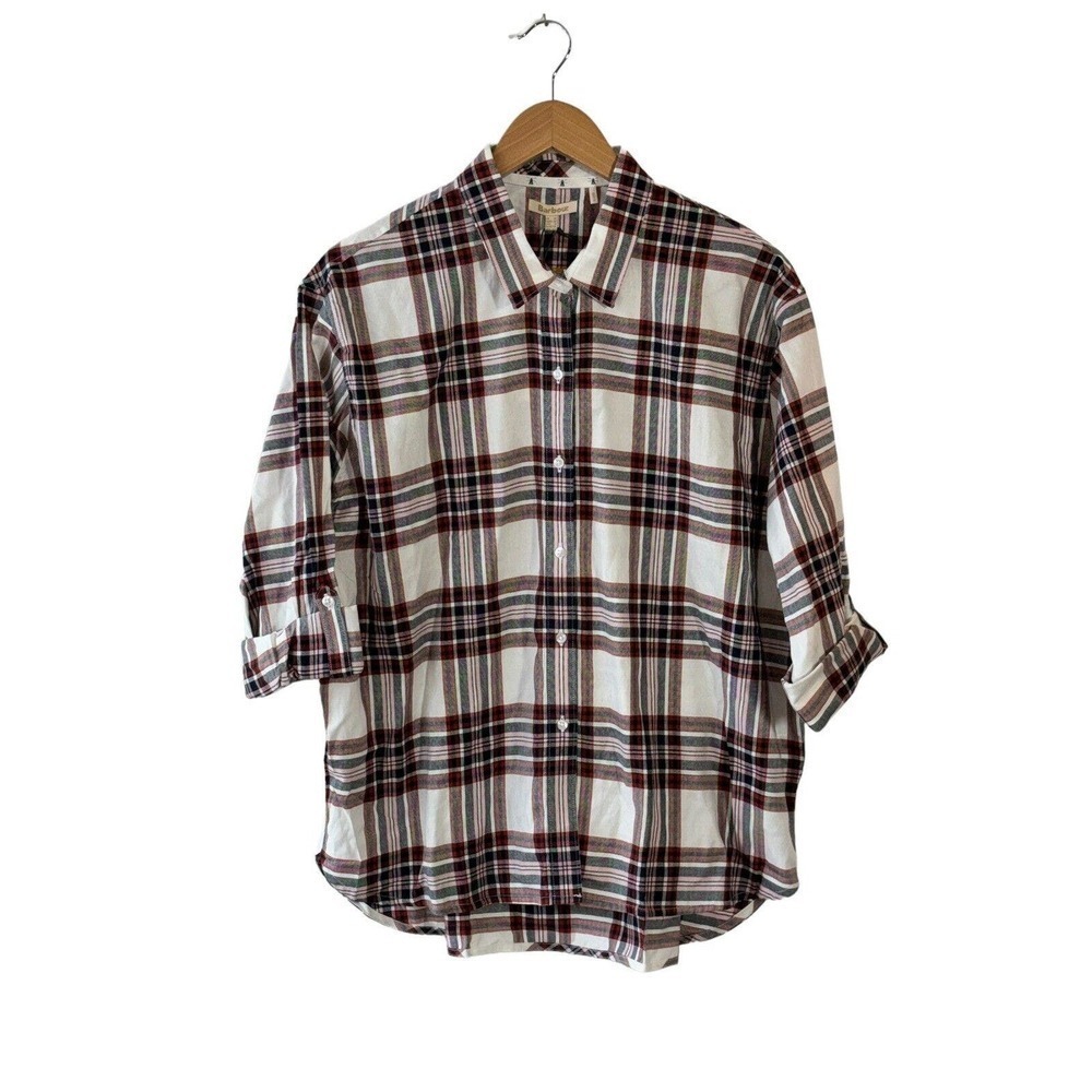 Barbour Women's Size 8 Bethwin Cloud Check Red and White Plaid Button Shirt -New